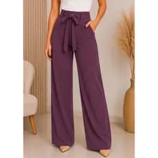 Calça Pantalona Feminina Marrant Wide Leg Cintura Alta Social Elegante Com Bolso Trabalho Marrant