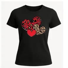 Camisa Preta de Coração Varias Estampas Feminina - Envio Imediato