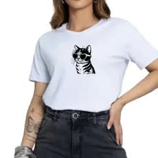 Camiseta Feminina Estampada Gatinho Estiloso Ref 035 - Envio Imediato