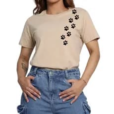 Camiseta T-Shirt Feminina Estampada com Pegadas de Cachorrinho Ref 072