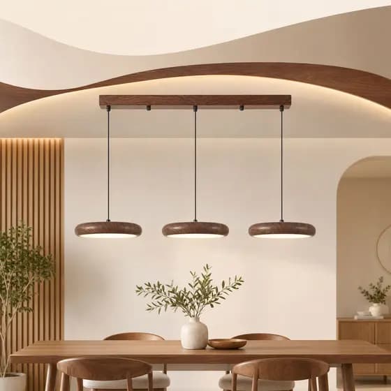 Moderno Japonês Madeira De Nogueira Led Pingente Pendurado Luminária Para Sala Jantar Cozinha Café Marrom