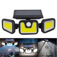 Luminaria Solar 103 Led Luzes 3 Cabecas Sensor Ajustavel Giratoria Estrutura Preto