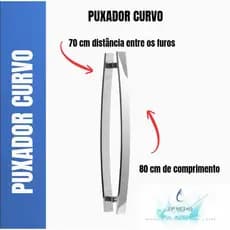 Puxador Porta Pivotante Curvo 80cm  (entre furos 70cm) barra chata Para Porta De Madeira ou Vidro