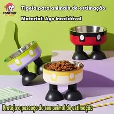 Tigelas de aço inoxidável para animais de estimação com apoio para o pescoço, ideais para gatos e cães.
