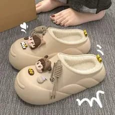 Sapatos de algodão quentinhos e fofos Cadarços removíveis peludos Confortável e antiderrapante