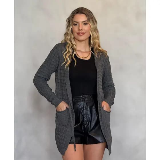 Cardigan Feminina Casaco Parka Tricot Capuz Modal Blusa Frio Inverno