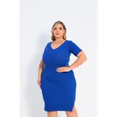 Vestido Midi Tricot Canelado Plus Size Savana l Feminino Manga Curta Elegante