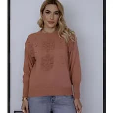 Blusa Feminina Suéter Tricot Flor Manga Longa