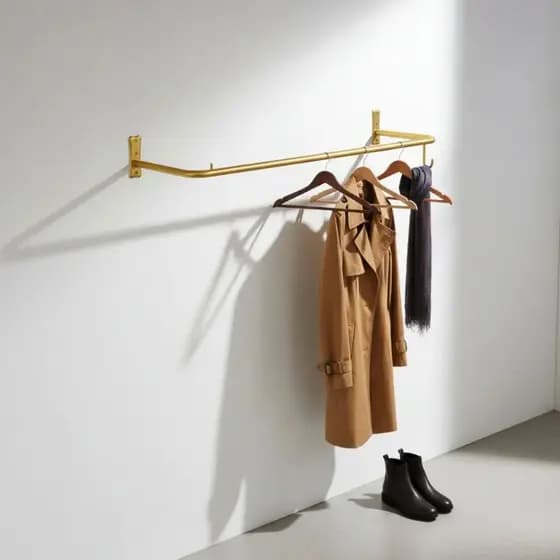 2 Cabideiros De Parede Arara De Roupa Suspensa Dourada Expositor Loja Boutique Provador  Aço 1 Metro