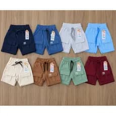 Bermuda Infantil Cargo Masculina em Moletinho com Bolsos | Confortável | Várias Cores | Tam. 1 ao 3