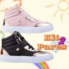 Kit 2 Pares botinha infantil feminina confortável sola macia antiderrapante leve e durável para escola, velcro, charmos