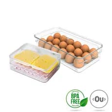 Kit Organizadores de Geladeira Porta Frios Duplo e Porta Ovos 18 Unidades Clear Fresh