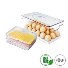 Kit Organizadores de Geladeira Porta Frios Duplo e Porta Ovos 36 Unidades Clear Fresh