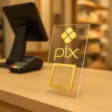 Placa PIX P em Acrílico - QR Code, Display para Mesa