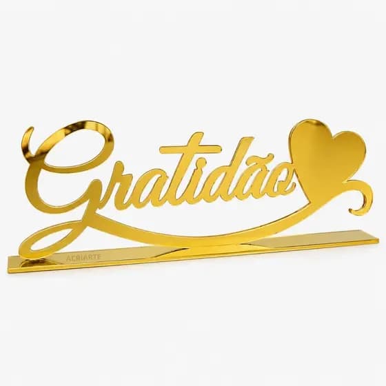Gratidão em Acrílico Espelhado Dourado, para decoração de Casas e Ambientes