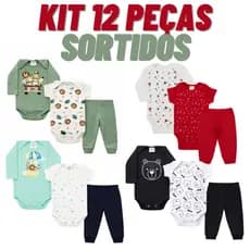 Kit Roupa De Bebe 12 Peças Body Manga Longa e Curta E Mijão Algodão Menino ou Menina Sortido