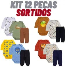 Kit Roupa De Bebe 12 Peças Body Manga Longa E Mijão Algodão Menino ou Menina