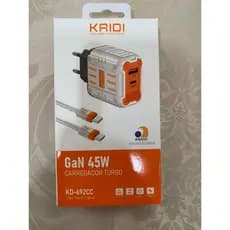 Carregador de Tomada Fonte Turbo ORIGINAL KAIDI KD-692CC 45W Tipo-C e USB com cabo Tipo C para Tipo C |Envio Rapido||