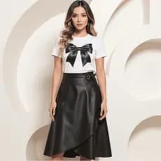 Saia Preta Transpassada feminina Envelope couro Fake Saia Midi