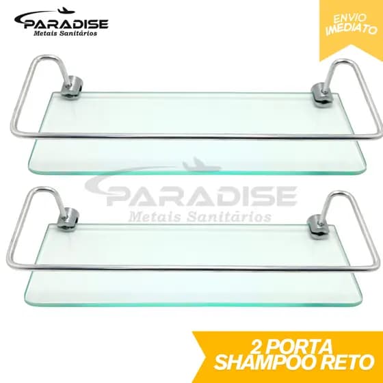 Kit 2 Porta Shampoo de Alumínio Base de Vidro Reto Prateleira para Banheiro Cozinha Organizador 30cm