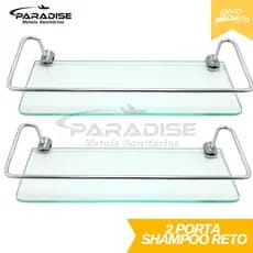 Kit 2 Porta Shampoo de Alumínio Base de Vidro Reto Prateleira para Banheiro Cozinha Organizador 30cm
