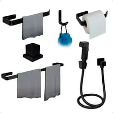 Kit Acessórios de Banheiro Lavabo Preto + Ducha + Acabamento de Metal Padrão Deca Metal 1/2 3/4