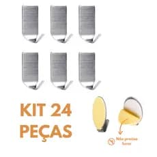 Kit 6/24 Ganchos de Parede Auto Colante Aço Inoxidável Retangulares 3,5cm Alta resistência