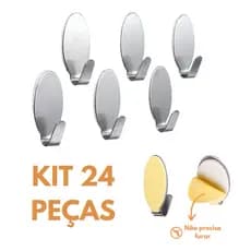 Kit 24 Gancho Multiuso Adesivo de Parede Aço Inox 35mm Autocolante Cozinha Banheiro Casa