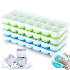 Kit 3 Formas de Gelo Silicone com Tampa Rígida Flexível Fundo 14 Cubos Retangular Multiuso Lavável
