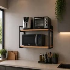 Suporte 60cm para Microondas Forno Eletrico Air Frier impressora Prateleira de Parede Nicho Industrial Aço Madeira Pinus