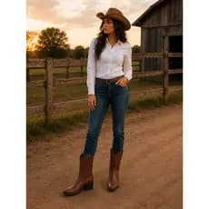 Bota Feminina Texana Country Cano Médio Bordada Bico Fino Casual Confortável