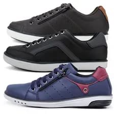 Sapatênis Masculino 3 Pares Casual com Fechamento Elástico e Zíper