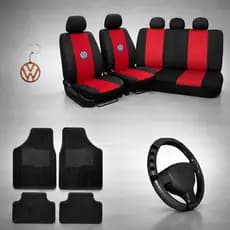 Kit Capa Banco Automotivo Couro Gol G1 G2 G3 G4 G5 G6 G7 Vw Tapete Carro + Capa Volante + Chaveiro
