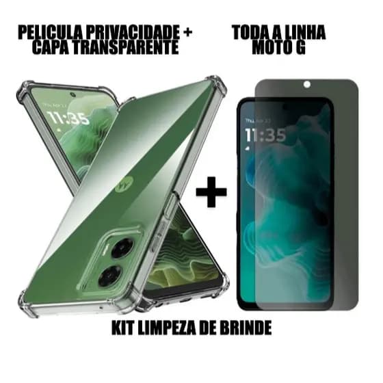 Capa Capinha Transparente + Película Privacdade de Vidro 3D Motorola Moto G8 G9 PLAY PLUS POWER LITE