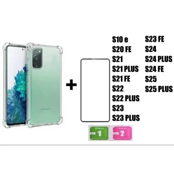 kit 2x1 Película Vidro Temperado 3D+capa transprent P/ Samsung s10e s20 s21 s22 s23 s24 s25 FE plus