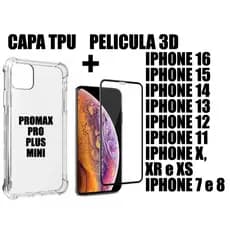 kit 2x1 Película Vidro Tempera 3D Full + capa transparente Para IPHONE 12 13 14 MINI PRO PROMAX PLUS