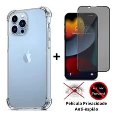 PELÍCULA PRIVACIDADE + CAPA TPU ANTI SPY PROTEÇÃO DE TELA VIDRO TEMPEADO IPHONE 14 15 16 PROMAX PLUS
