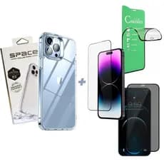 Kit Capa Capinha Space + Película 3D Cerâmica Privacidade iPhone x xs 11 12 13 14 15 16 pro max plus