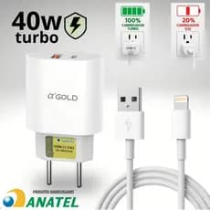 Kit Carregador Turbo 40w Cabo Usb/lightning Iphone Premium