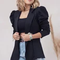 Blazer feminino plus size manga princesa elegante confortável crepe de malha acinturado Max blazer