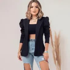 Blazer feminino plus size princesa elegante confortável crepe de malha  acinturado Max
