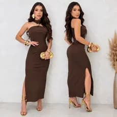 Vestido Midi Longo Liso Feminino tubinho com  Fenda Lateral Com Bojo