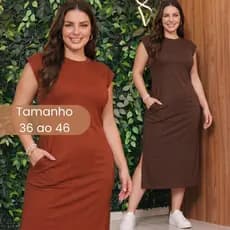 Vestido Feminino Muscle Tee plus size Elegante Casual  fenda lateral e Bolso