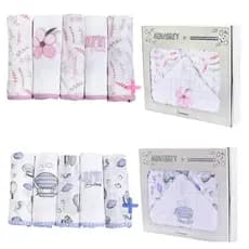 Kit 5 Fraldas Grossas Ombro Bainha + Toalhão Soft C/ Capuz Algodão 3 Camadas Tecido Macio