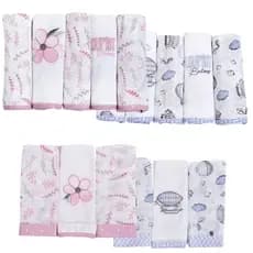 Kit Enxoval 5 Fraldas Ombro C/ Bainha 3 Panos de Boca Babete bebe dupla camada 100% algodão macio grande