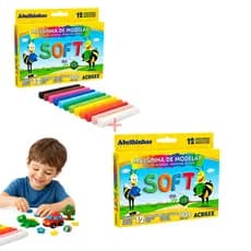 Kit Massinha Infantil Escolar Soft 24 Cores Modelar Diversão Criativa