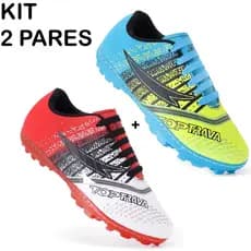 KIT 2 Pares de Chuteira Futebol Society Costurada Reforçada Chuteira de Campo Sintético
