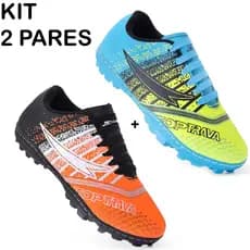 Kit 2 Pares Chuteiras Society Grama Sintética Leve Macia Original Reforçada Campo Adulto