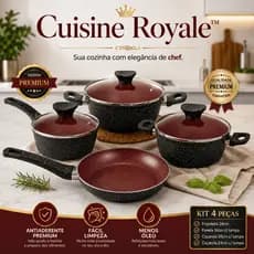 Jogo De Panelas Antiaderente Marmorizada 4 Peças Com Tampas De Vidro Frigideira E Caçarola Cuisine Royale™