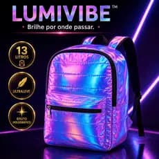 Mochila Holográfica Metalizada Escolar Feminina Efeito Colorido Resistente para Escola Passeios Faculdade